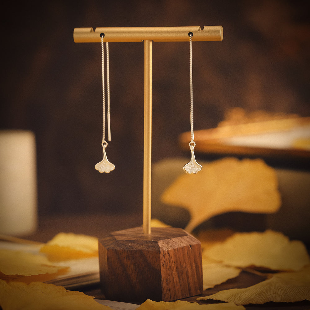 925 Sterling Silver Ginkgo Leaf Drop Earrings