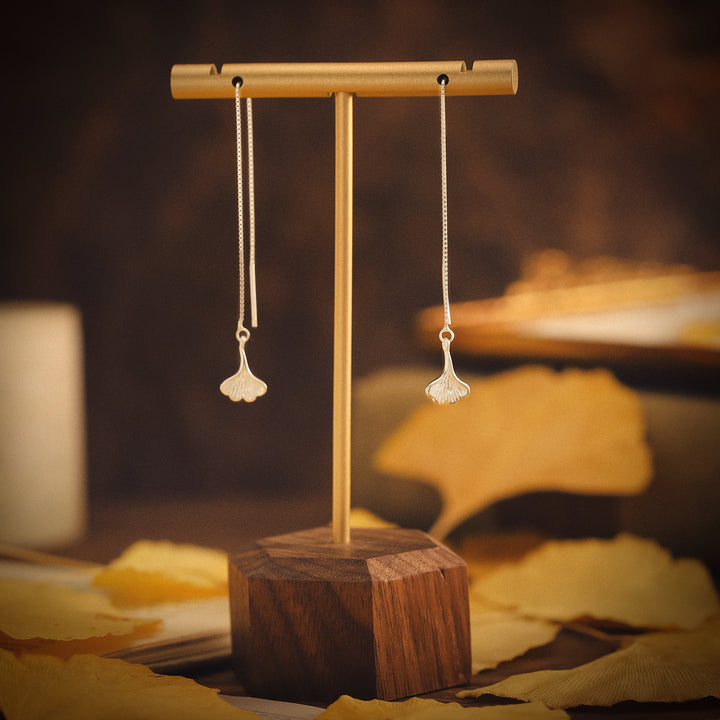 925 Sterling Silver Ginkgo Leaf Drop Earrings
