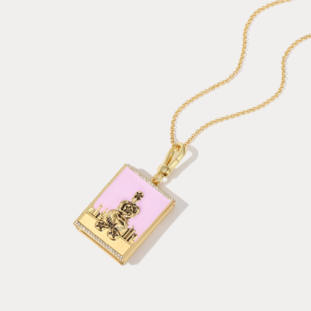 Four Of Coins Facade Tarot Card Locket Necklace