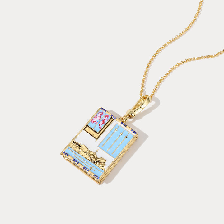 Tarot Locket Gold Necklace-Four of Swords