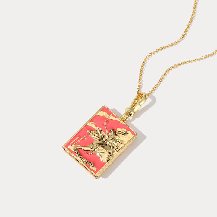 Knight Of Swords Facade Tarot Card Locket Necklace