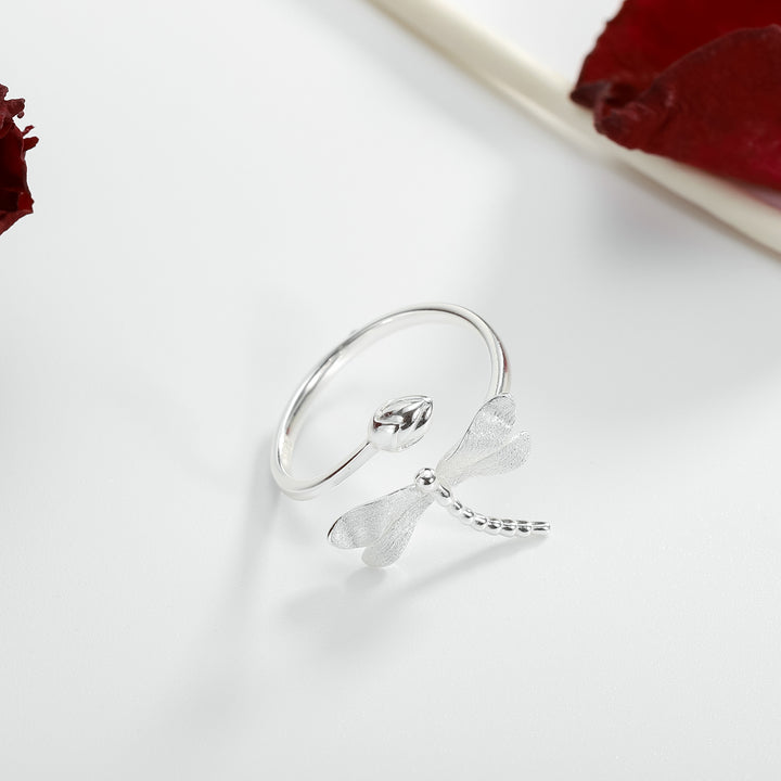 Dragonfly&Lotus Bud Sterling Silver Ring