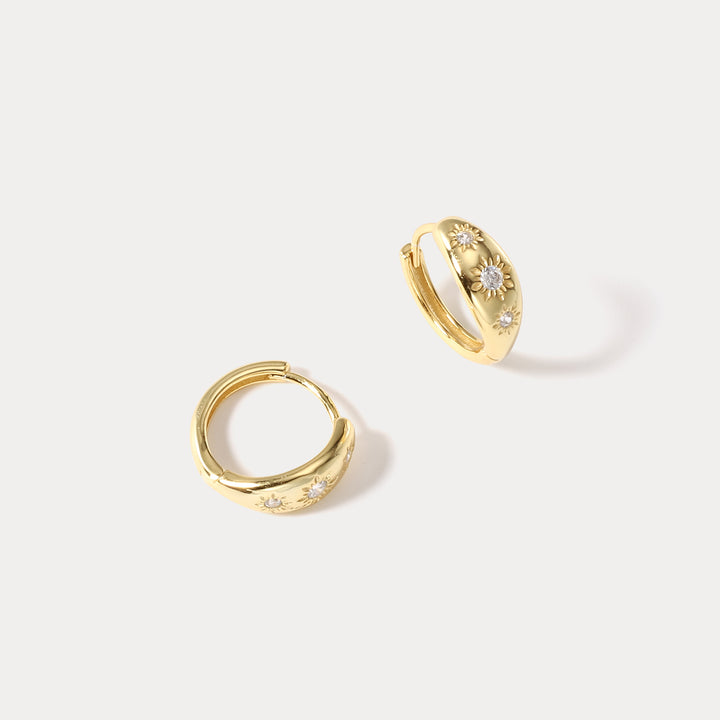 Eight-pointed Star Hoop Gold Earrings