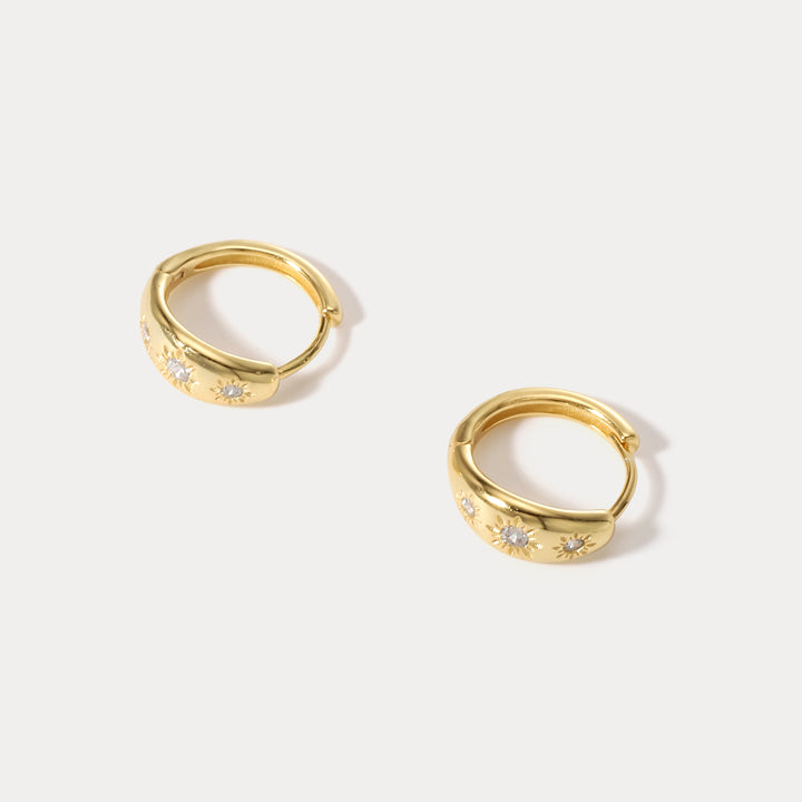 Eight-pointed Star Diamond Hoop Earrings