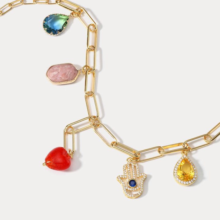Red Heart Hamsa Hand Necklace