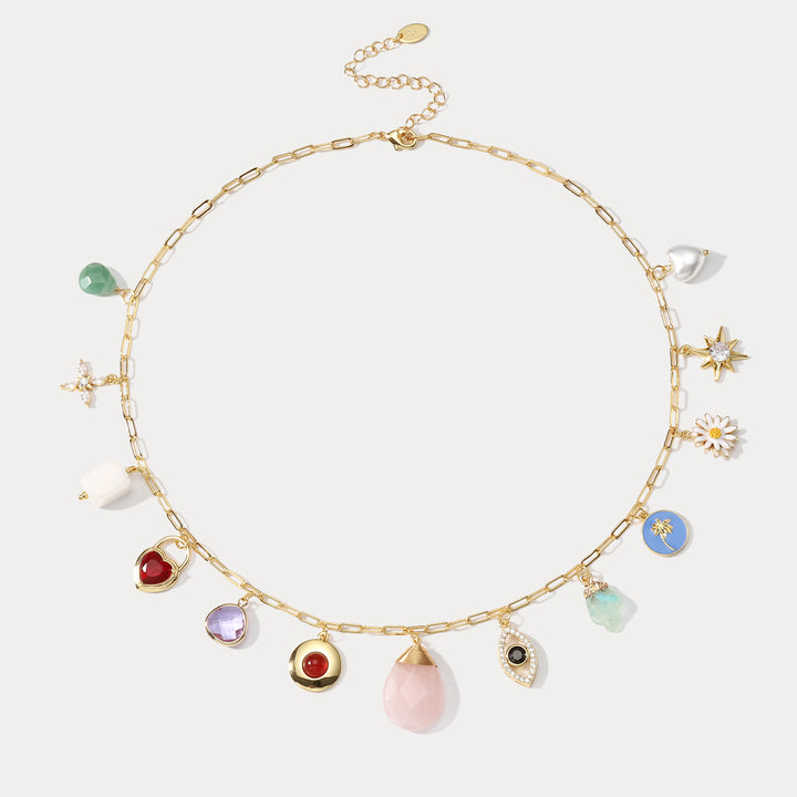 Evil Eye Heart Diamond Daisy Pearl Necklace