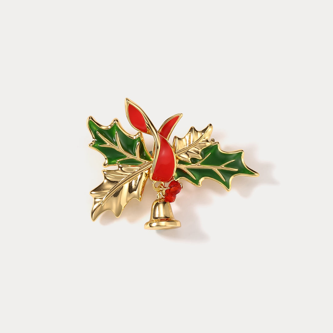 Selenichast Christmas Holly Bell Brooch