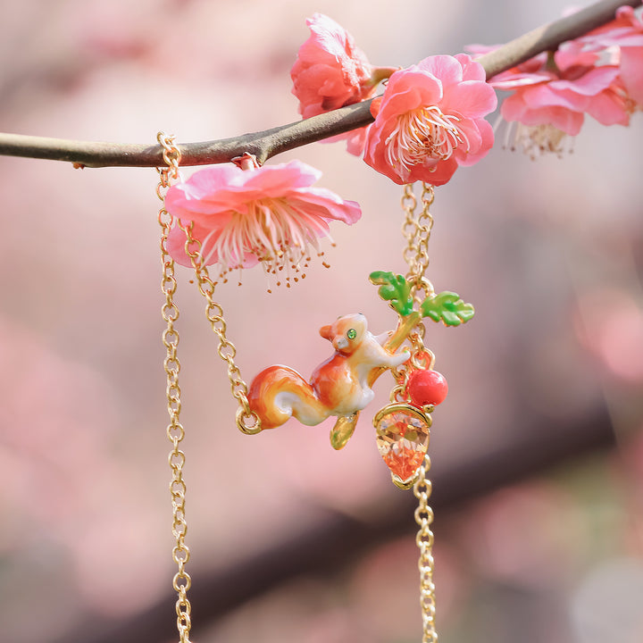 Squirrel Diamond Acorn Spring Necklace