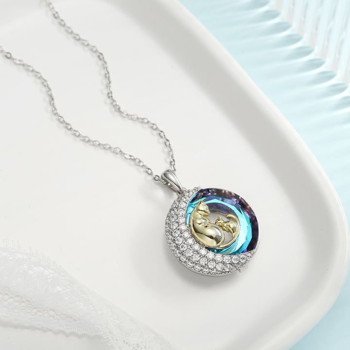 Cat Mom & Moonlit Kitten Nature Necklace
