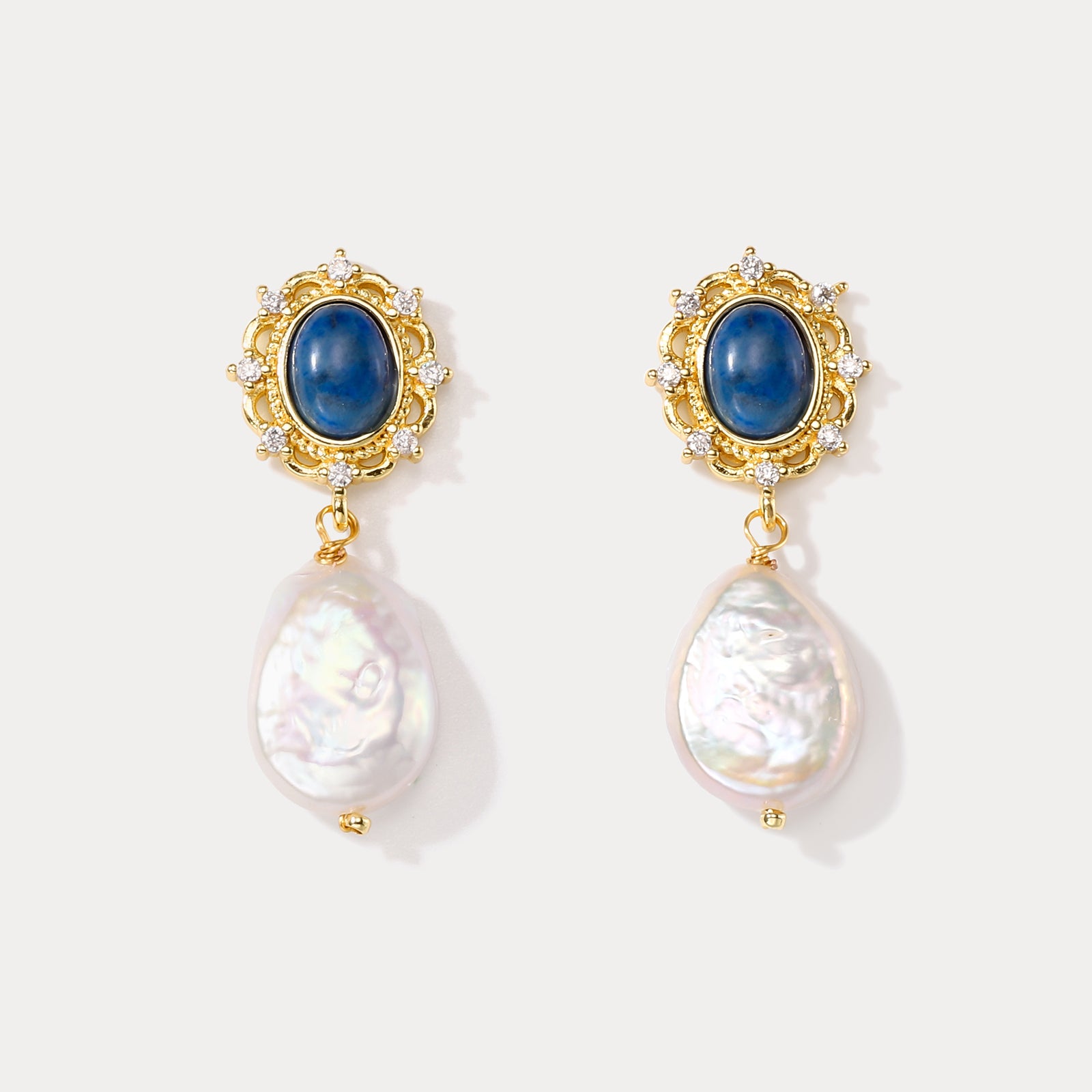 Selenichast Sapphire Baroque Pearl Earrings
