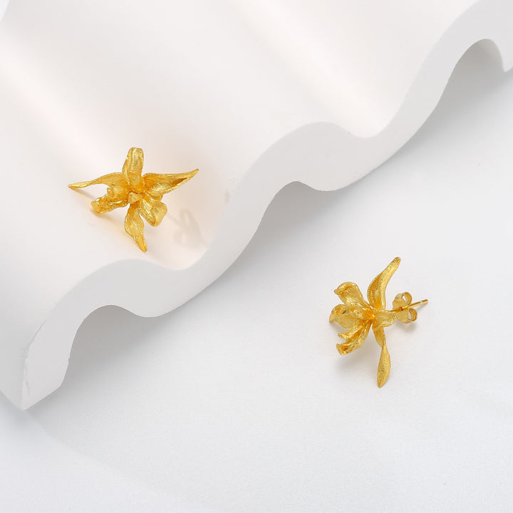 Iris Flower Fine Stud Earrings