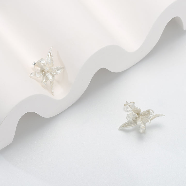 Sterling Silver Iris Flower Stud Earrings