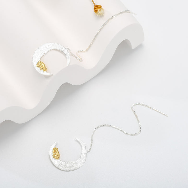 Sweet Dream Little Puppy & Moon Silver Earrings