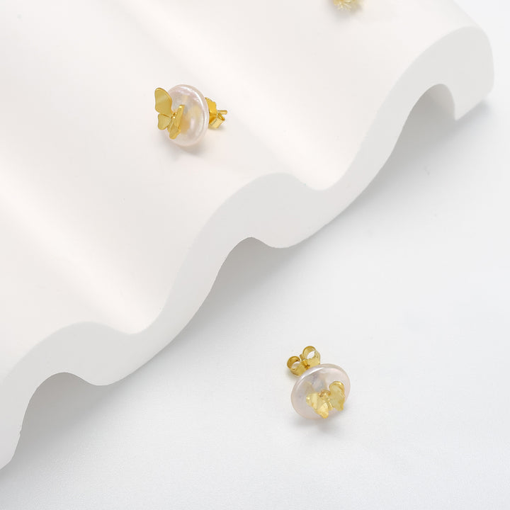 Butterfly Pearl Stud Earrings for Woman