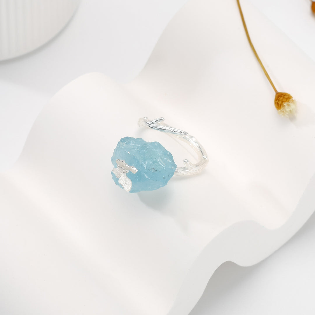 Aquamarine Butterfly Adjustable Ring