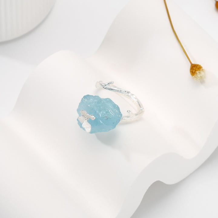 Aquamarine Butterfly Adjustable Ring