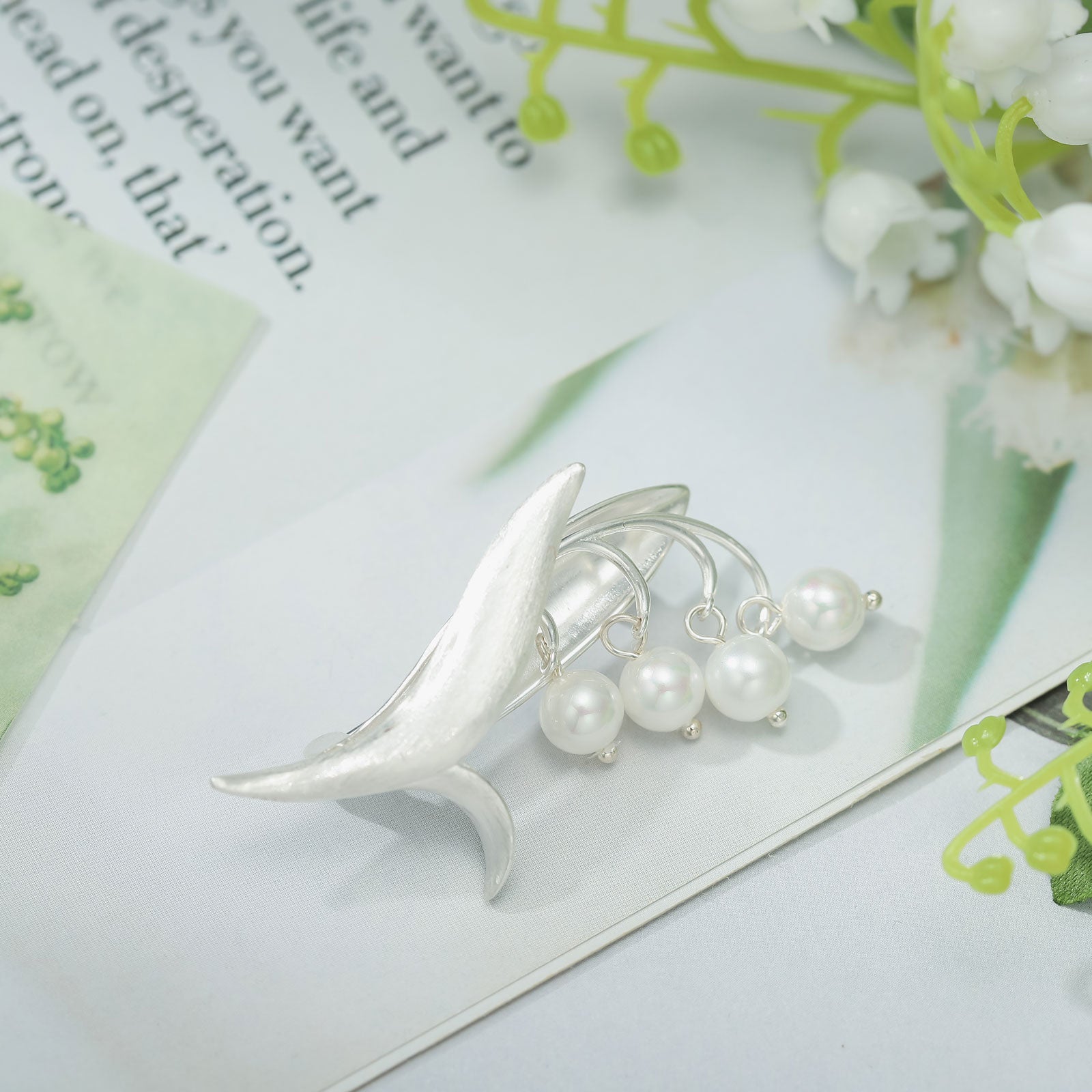 Selenichast Silver Lily Of The Valley Pearl Brooch