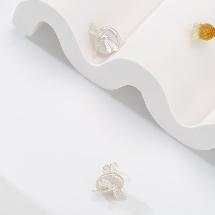 Dragonfly Pearl Stud Earrings Daily Wear Jewelry