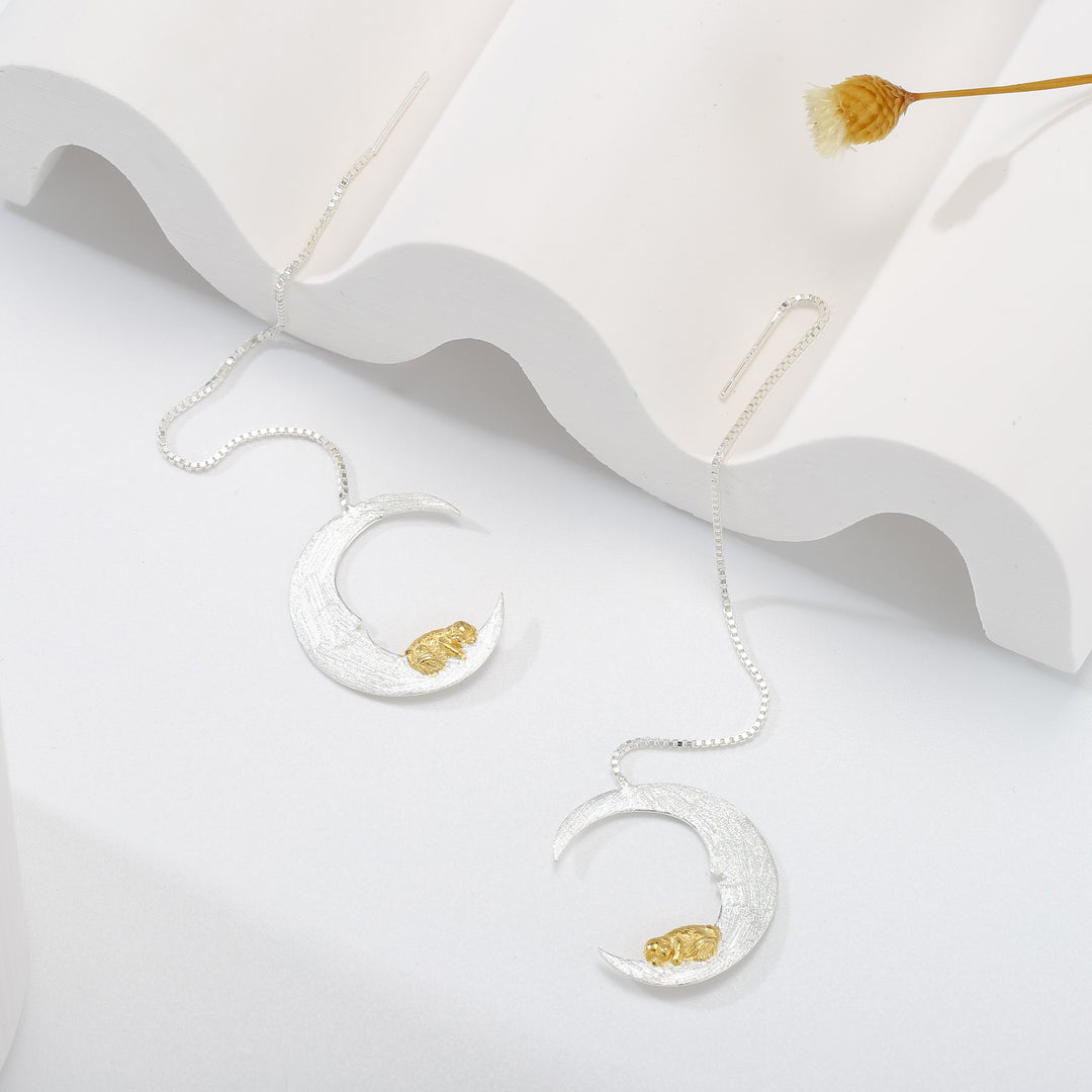 Sweet Dream Little Puppy & Moon Gold Earrings