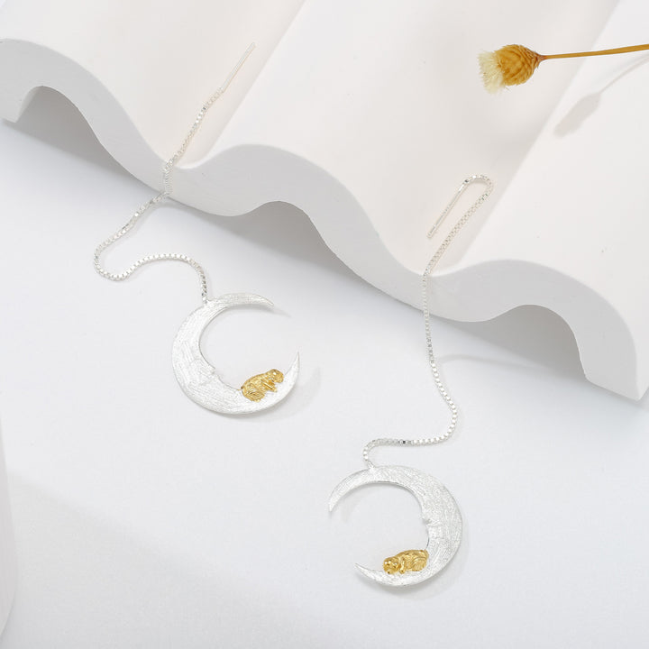 Sweet Dream Little Puppy & Moon Gold Earrings
