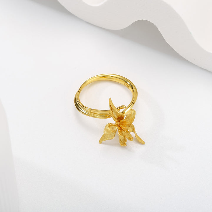 Iris Flower Gold on Silver Ring