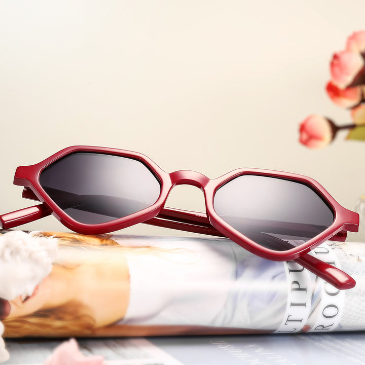 Red Retro Polygonal Sunglasses