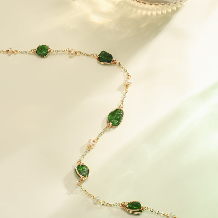 Green Tourmaline Station Chain Necklace