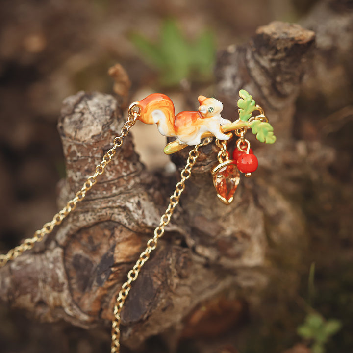 Squirrel Diamond Acorn Dainty Necklace