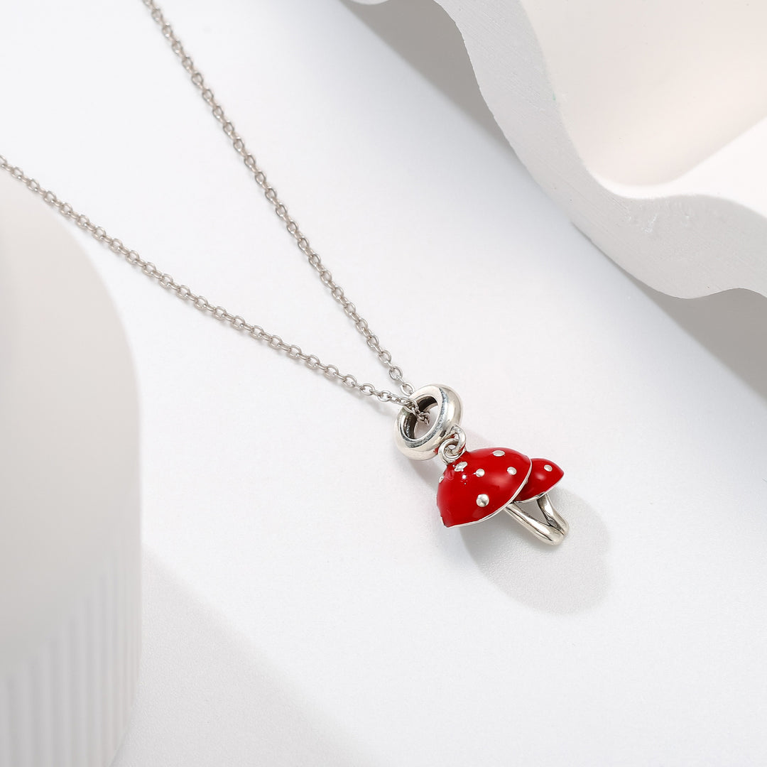 Enamel Mushroom Silver Necklace