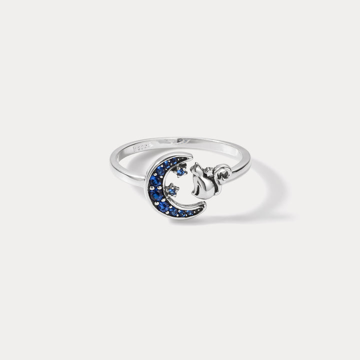Silver Moon Cat Animal Adjustable Ring
