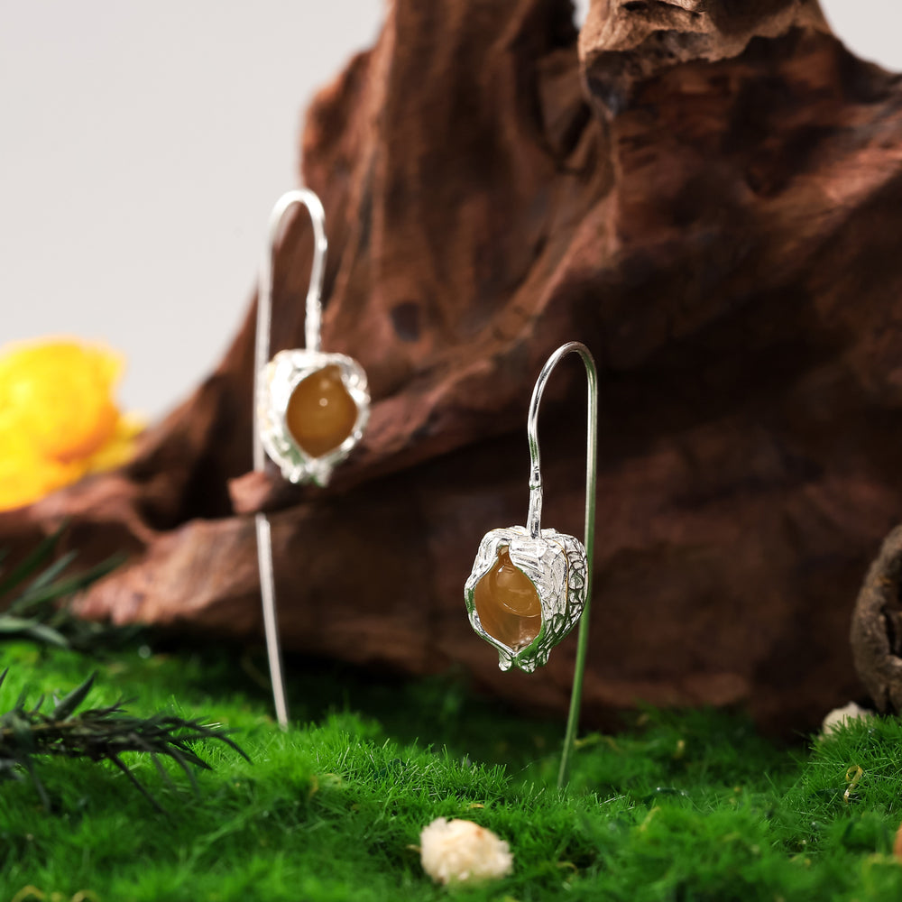 Silver Physalis Hook Earrings