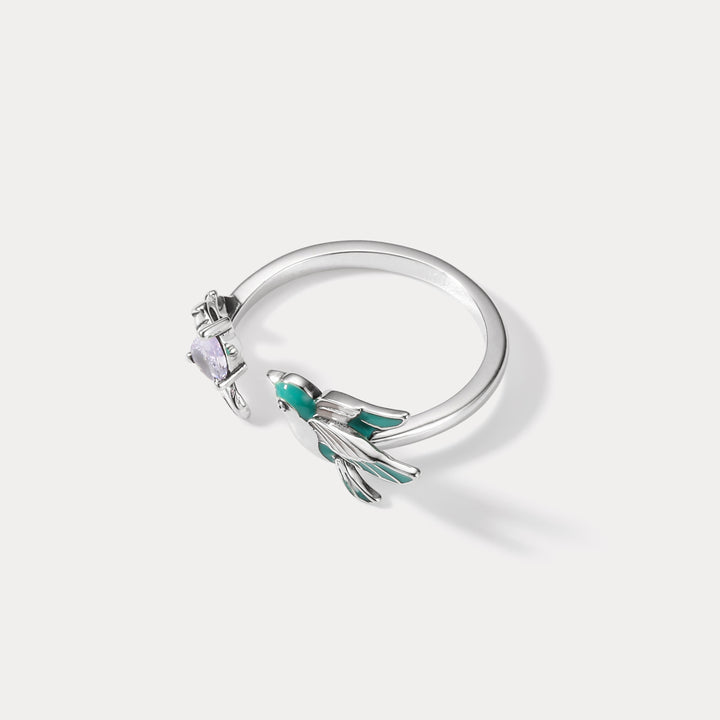 Silver Hummingbird Nature Ring
