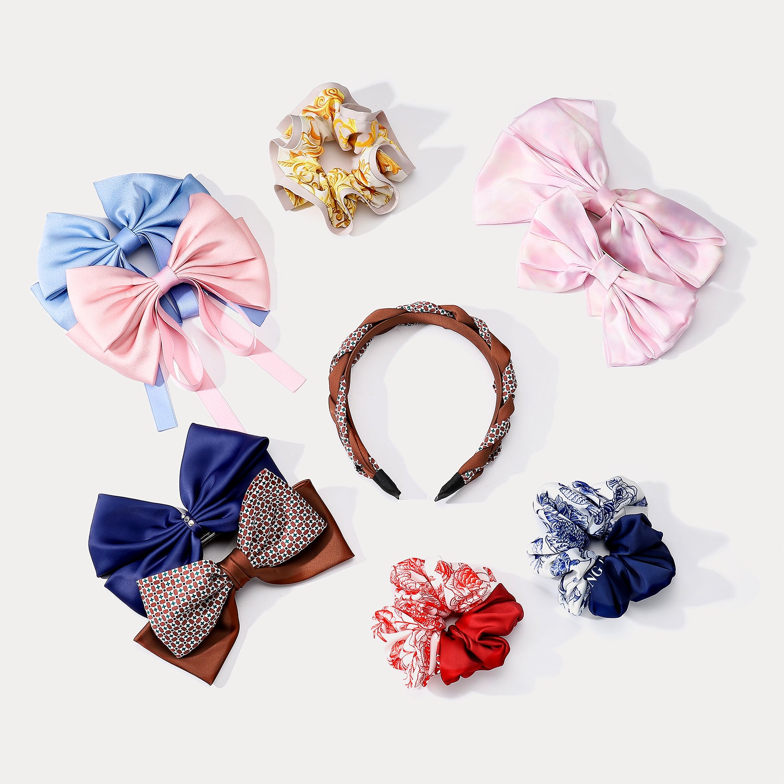 Tie Dye Pink Bow Hair Clips Set