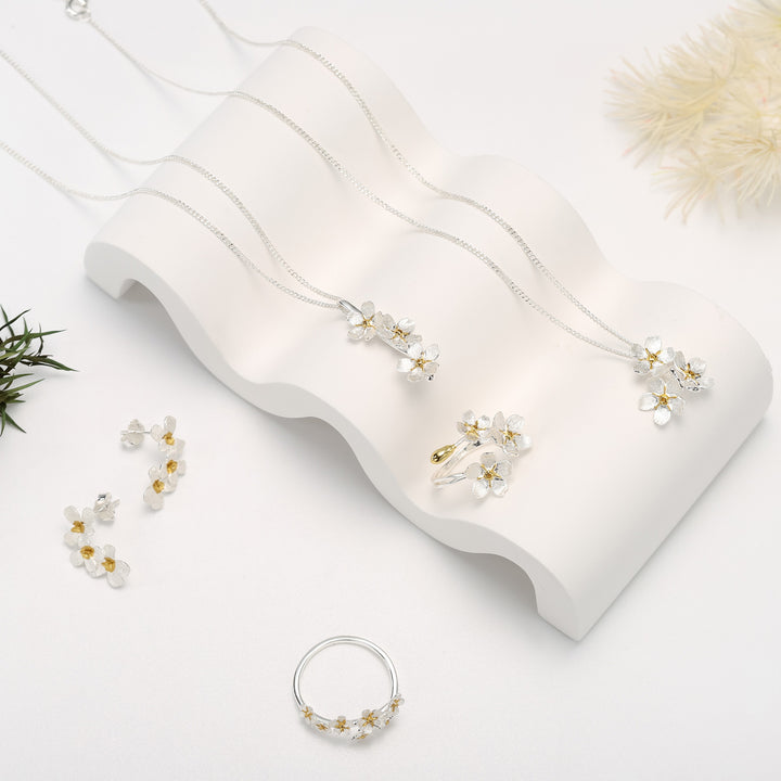 Forget-Me-Not Flowers Ring Silver Jewelry Set