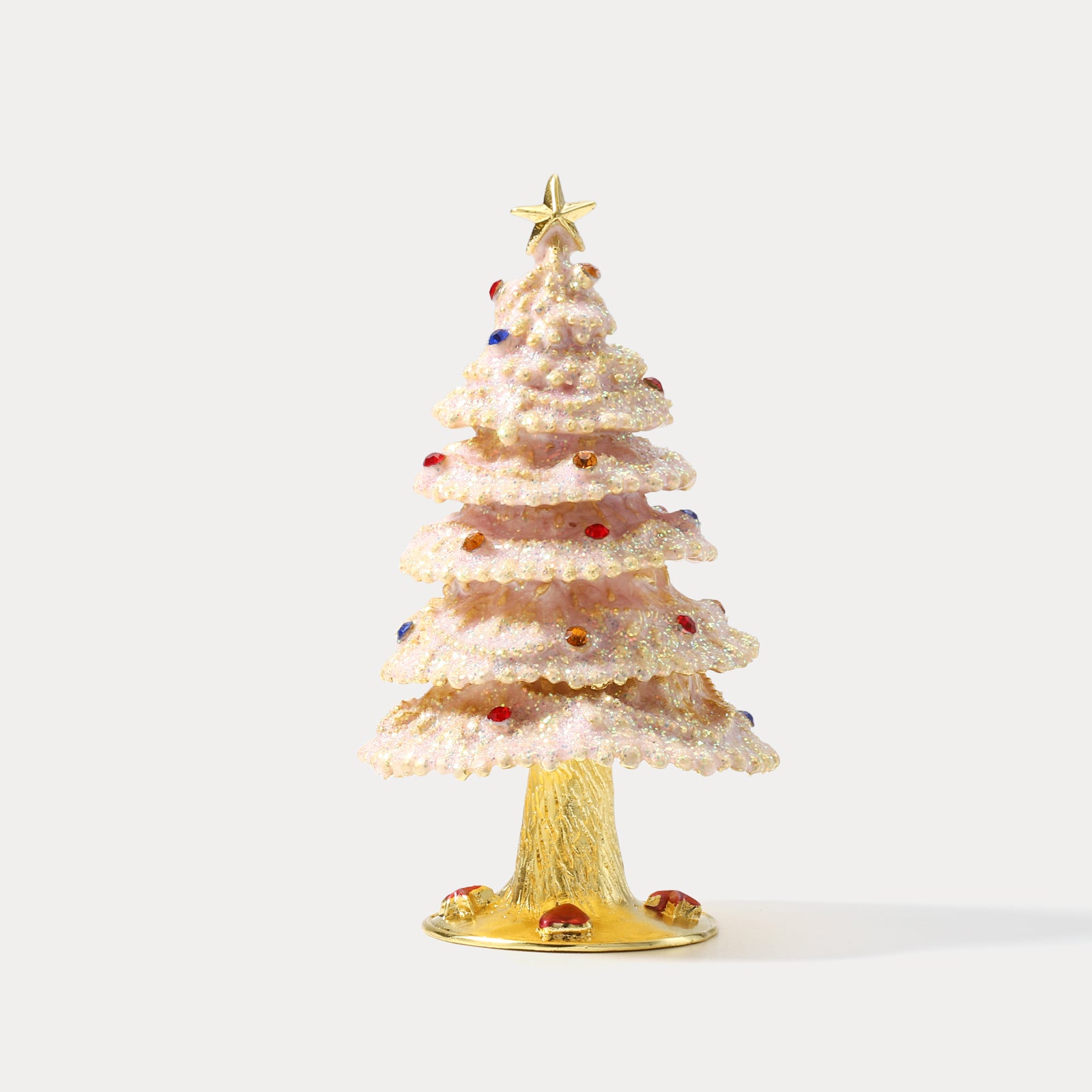 Selenichast Pink Twinkle Christmas Tree Jeweled Trinket Box