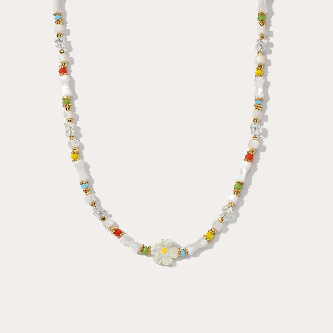Selenichast Boho Colorful Beaded Necklace with Flower
