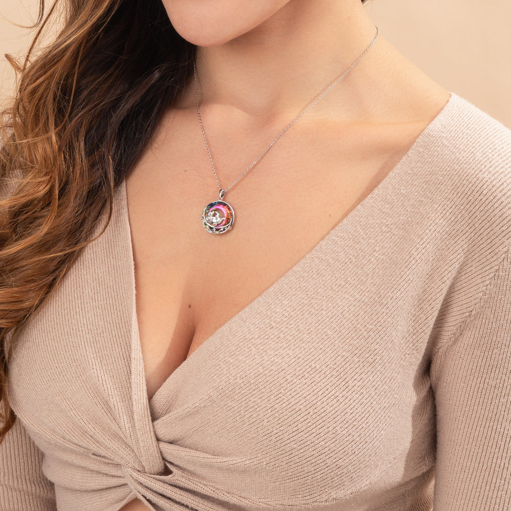 Rolling Cat On the Moon Crystal Necklace