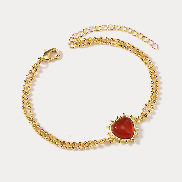 Romantic Heart Burgundy Natural Stone Bracelet