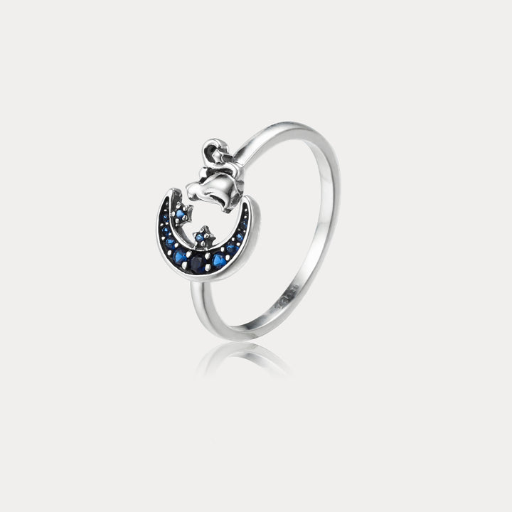 Selenichast Silver Moon Cat Ring