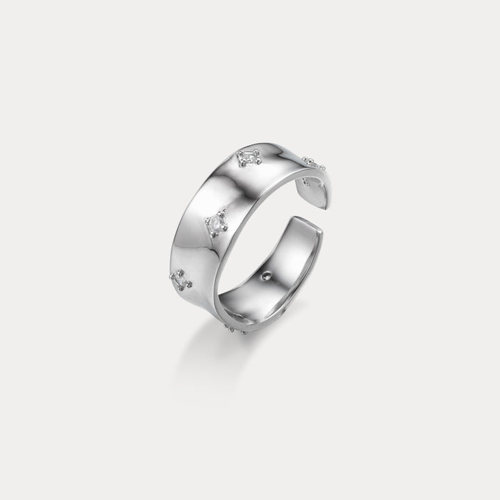 Silver Starry Wide Band Engagement Rings