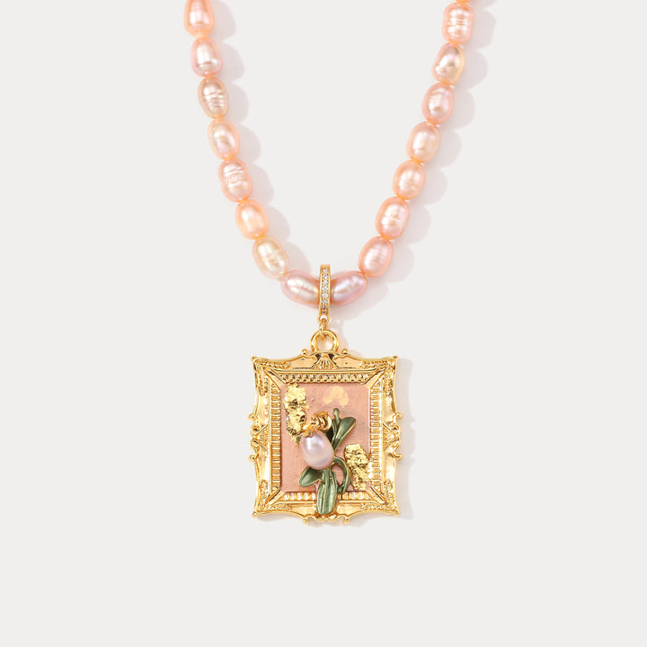 Selenichast Antique Tulip Oil Painting Necklace