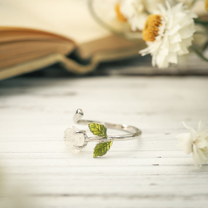 Iridescent White Rose Ring