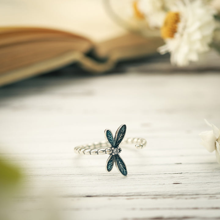 Silver Dragonfly Diamond Ring