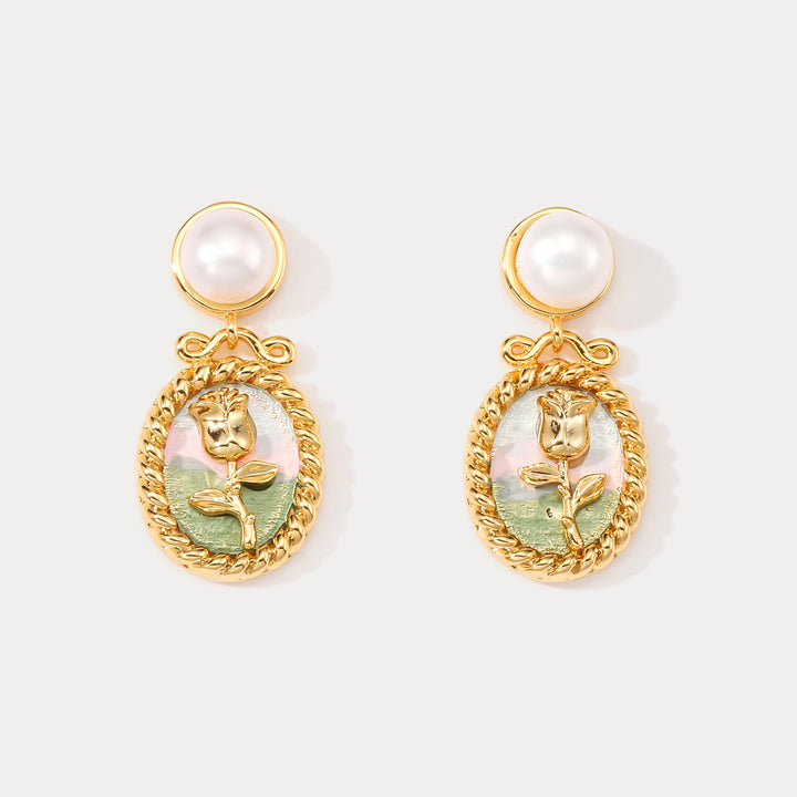 Selenichast Wild Rose Oil Painting Earrings