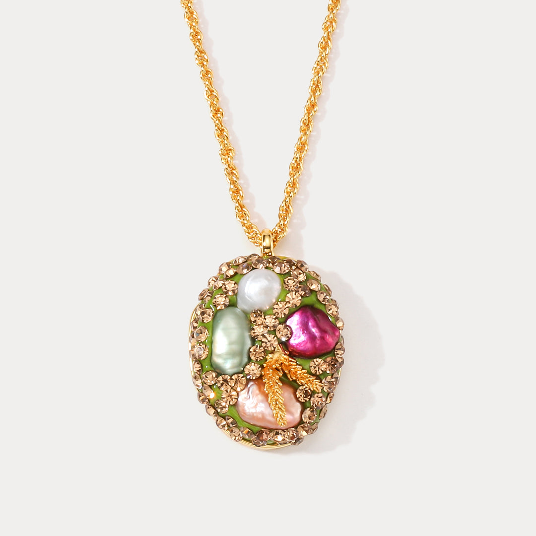 Selenichast Gemstone Oil Painting Necklace