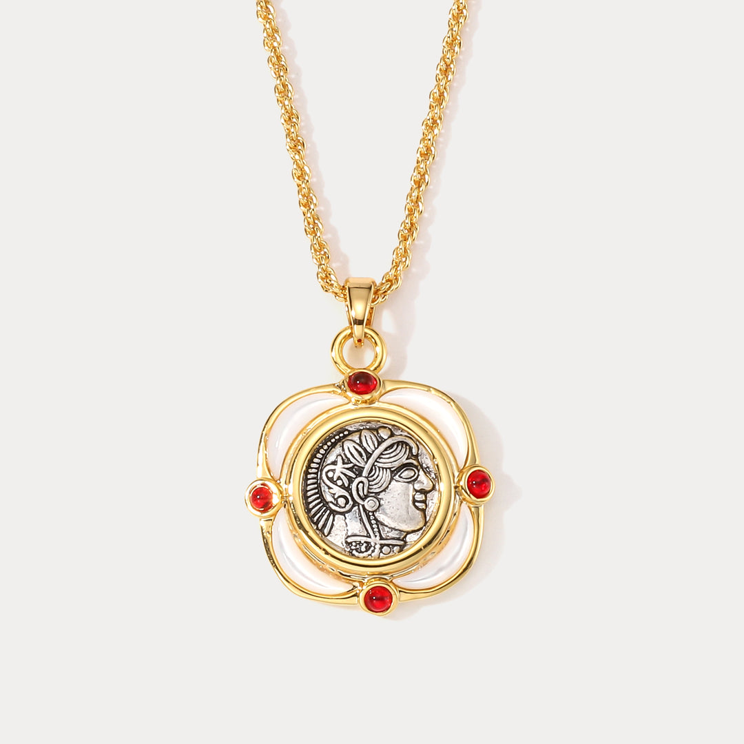 Selenichast Warrior Necklace in 18k Gold Chain with Mother of Pearl
