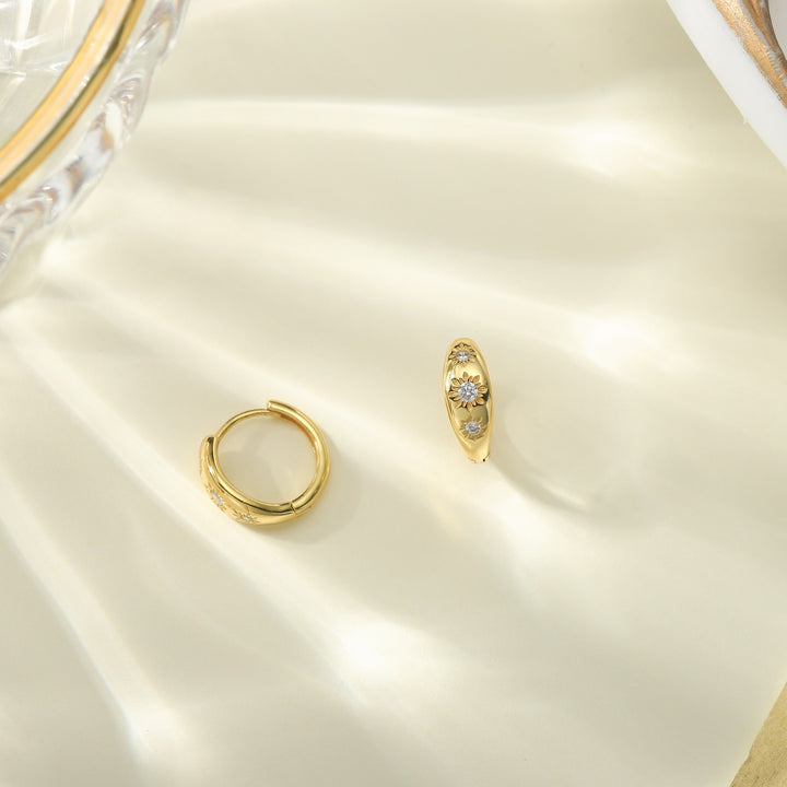 Eight-pointed Star Hoop 18k Gold Earrings