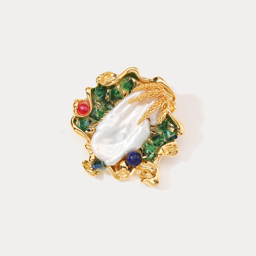 Selenichast Vintage Baroque Pearl Oil Painting Brooch for Women