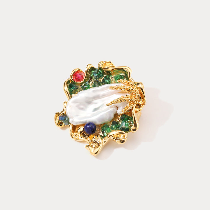 Broche de pintura al óleo de perla barroca