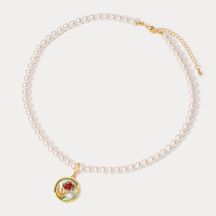 Collar de pintura al óleo colgante de rosas